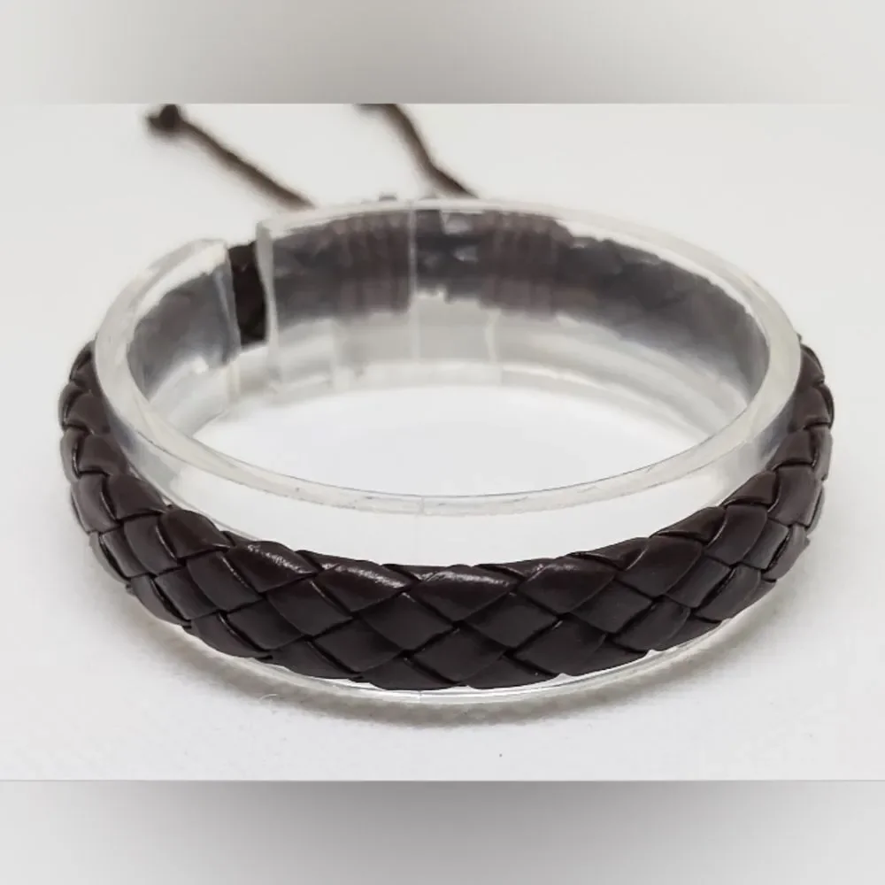 Men's bracelet leather braided brown new‎ e65